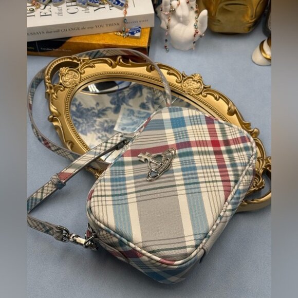 🆕 VIVIENNE WESTWOOD 🧿 NWOT Anna Camera Bag, Red/Blue Madras Check - AUTHENTIC - Picture 11 of 14